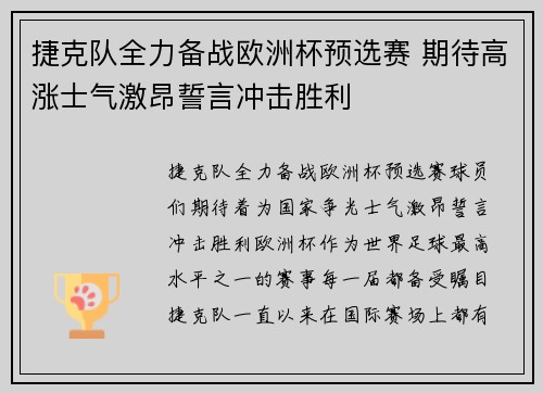 捷克队全力备战欧洲杯预选赛 期待高涨士气激昂誓言冲击胜利 捷克队全力备战欧洲杯预选赛 期待高涨士气激昂誓言冲击胜利